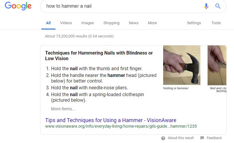 Example of a Google featured snippet